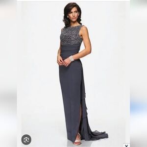 NWT Formal Beaded Chic Full Length Gown Black Tie With Scarf Sz 8